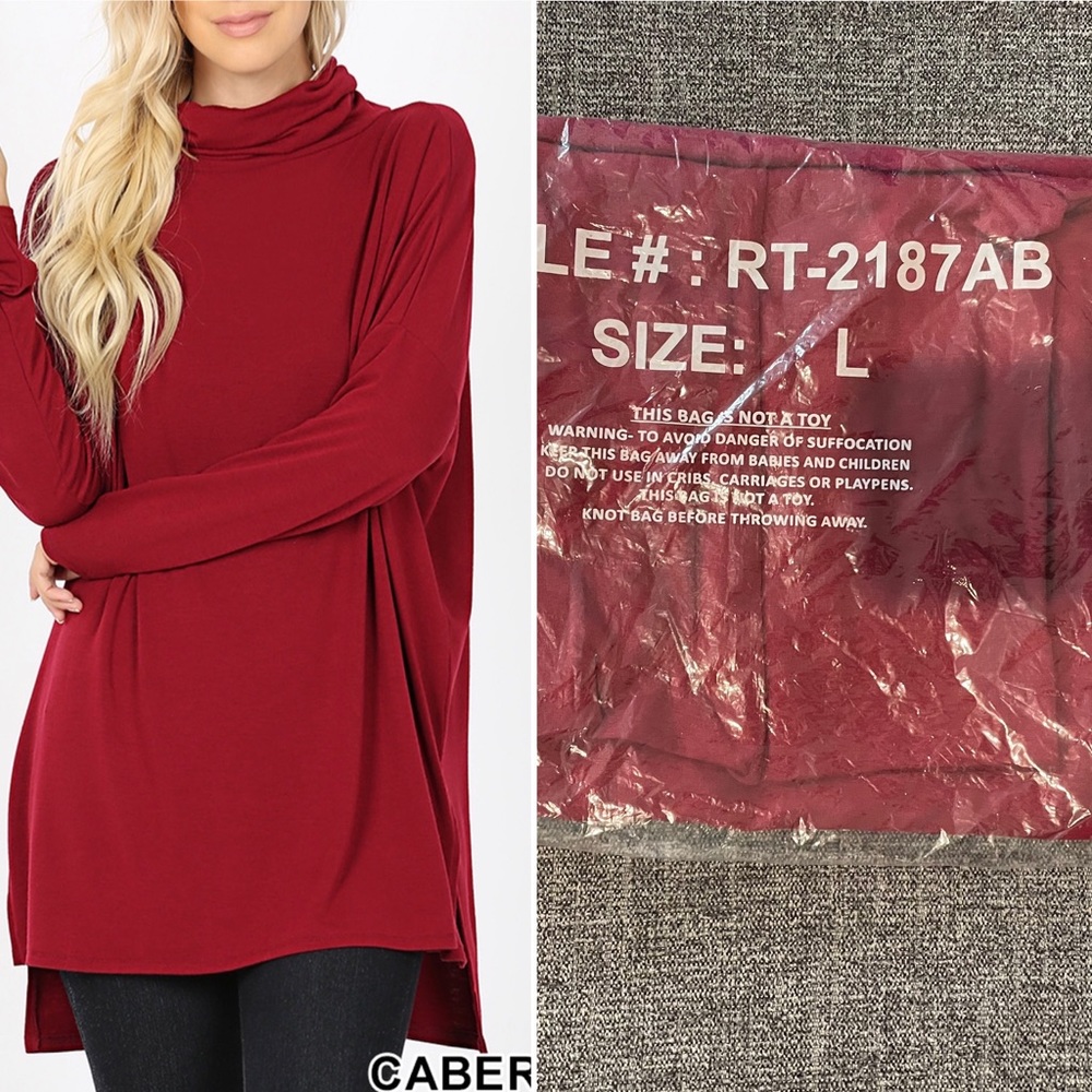 Zenana Cabernet Cowl Neck Turtleneck Large NWT